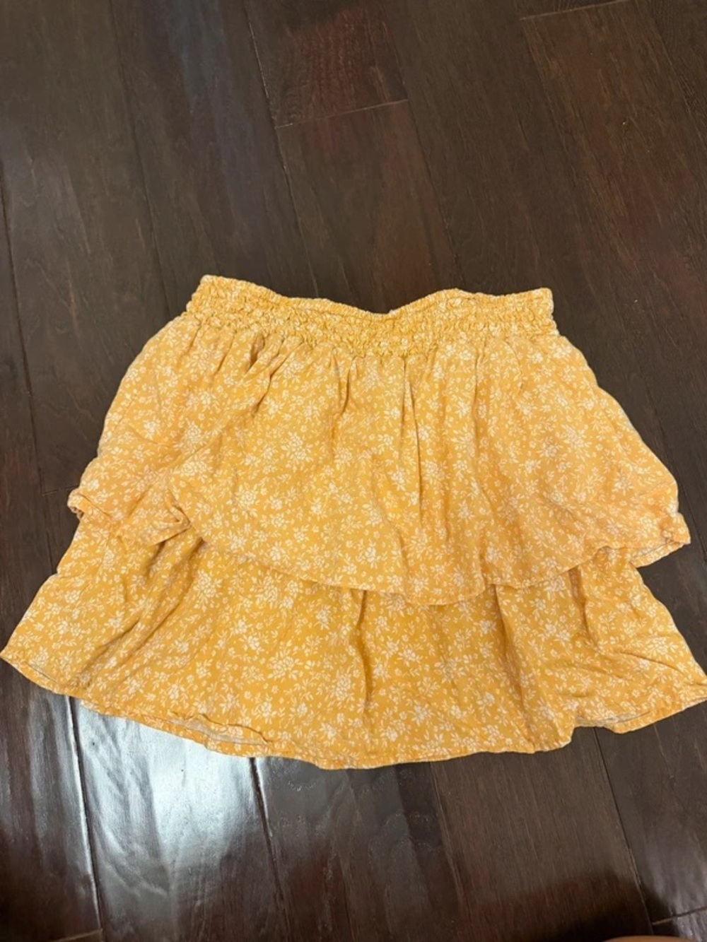 Yellow Floral Tiered Mini Skirt